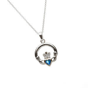 Silver Stone Set Claddagh Birthstone Pendant
