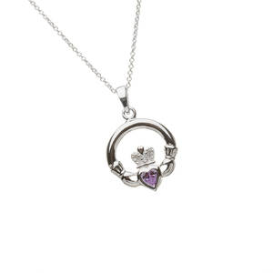 Silver Stone Set Claddagh Birthstone Pendant