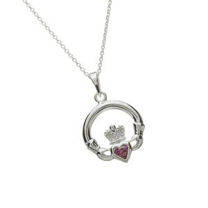 Silver Stone Set Claddagh Birthstone Pendant