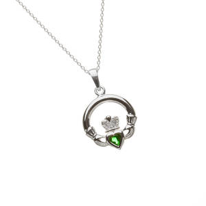 Silver Stone Set Claddagh Birthstone Pendant