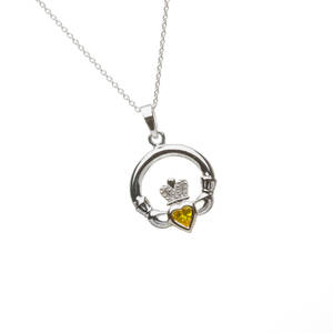 Silver Stone Set Claddagh Birthstone Pendant