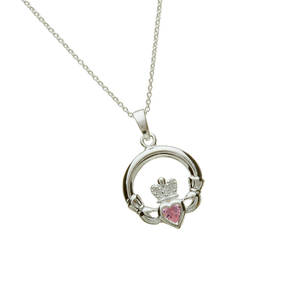 Silver Stone Set Claddagh Birthstone Pendant