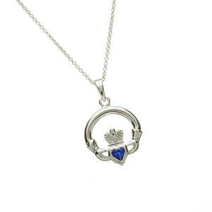 Silver Claddagh September Birthstone Pendant