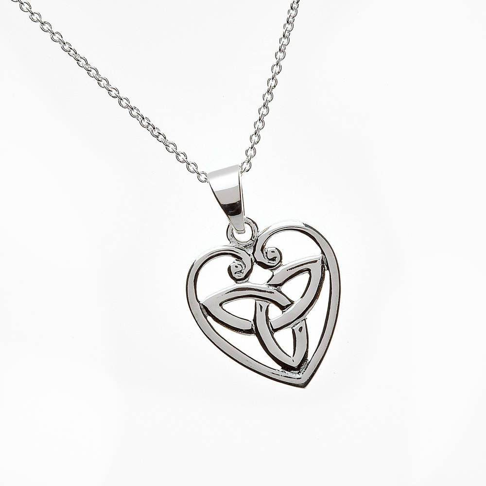 Silver Trinity Knot Inside Heart Pendant 18" Trace Chain