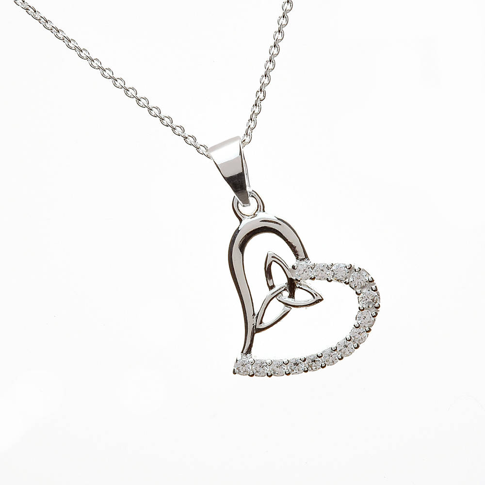 Silver Cz Heart Pendant With Trinity Knot Inset