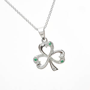 Silver Shamrock Pendant With Green Cz