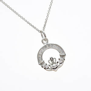 Silver Small Cz Claddagh Pendant