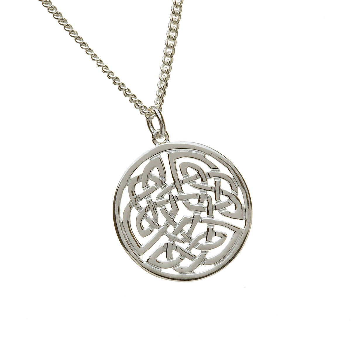 Silver Large Round Celtic Pendant Curb 18"