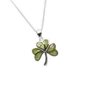 Silver Green Marble Mosaic Shamrock Pendant