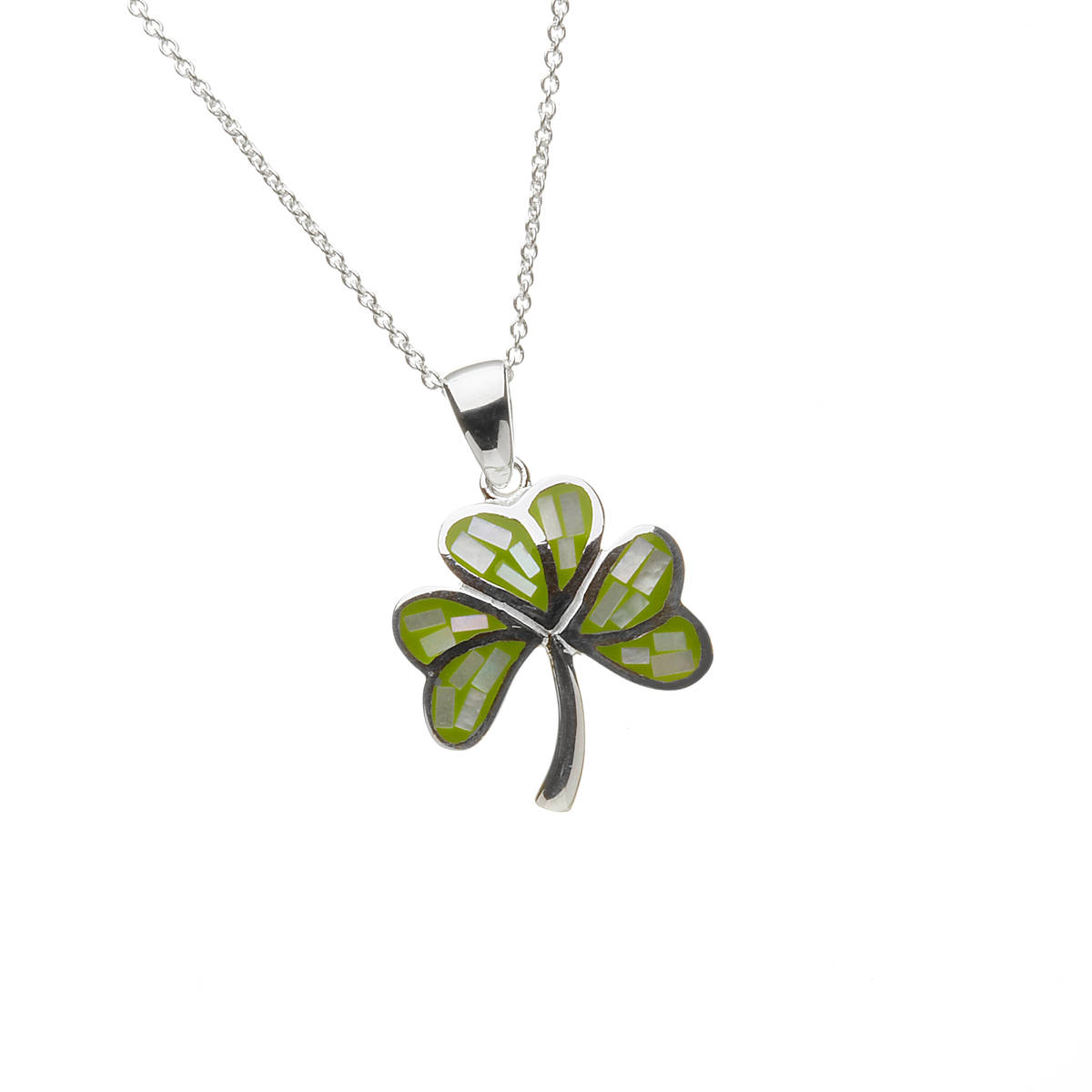 Silver Green Marble Shamrock Pendant