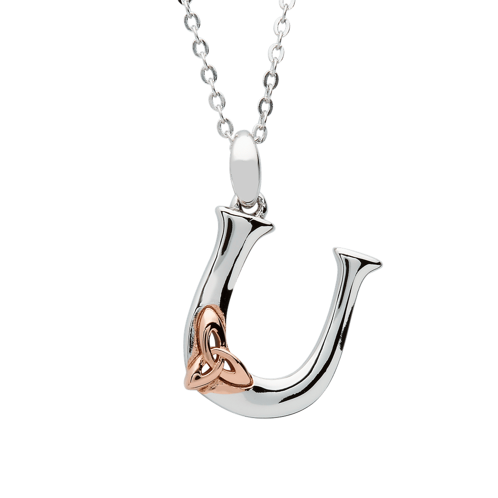 S/silver Celtic Initial U Pendant With Rose Gold Plated Trinity Detail 18" Chain