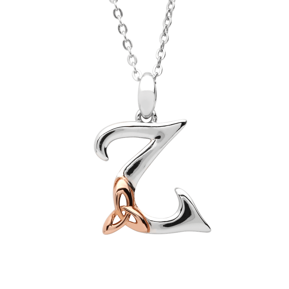 S/silver Celtic Initial Z Pendant With Rose Gold Plated Trinity Detail 18" Chain