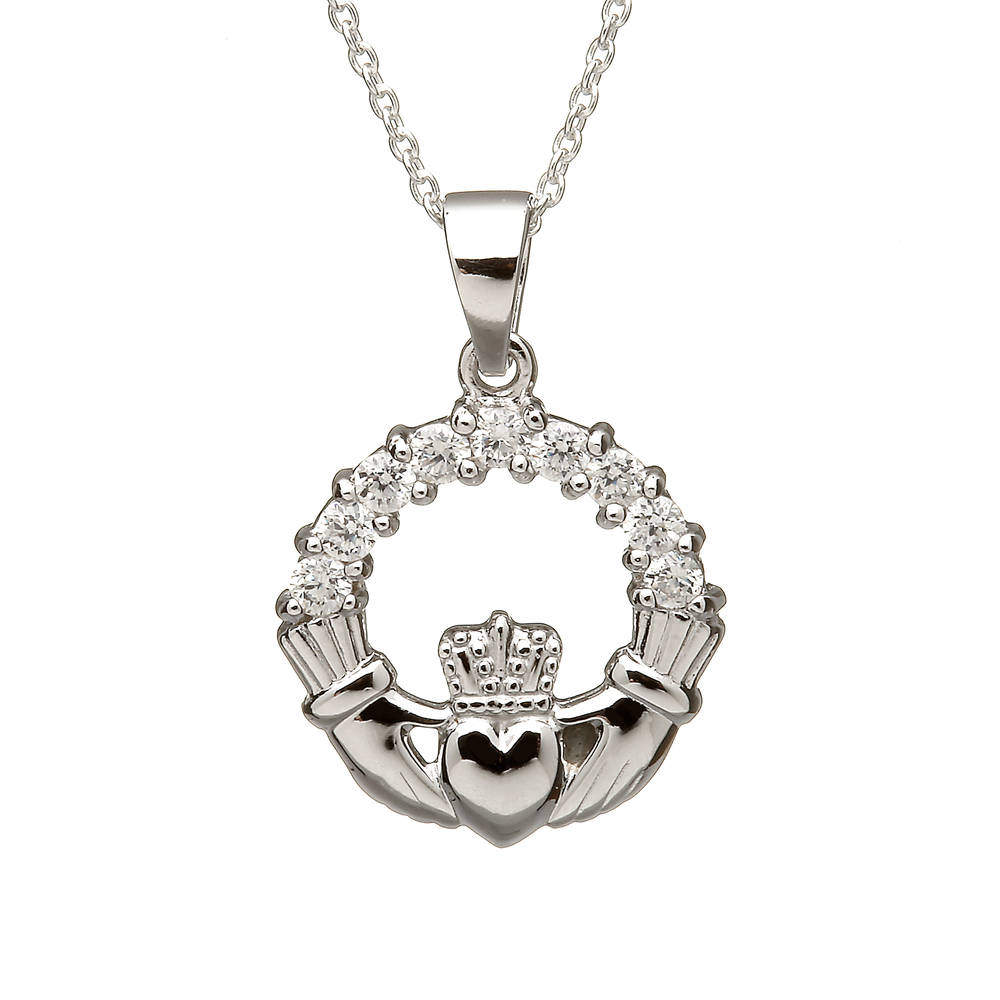 Silver Claddagh Cz Pendant