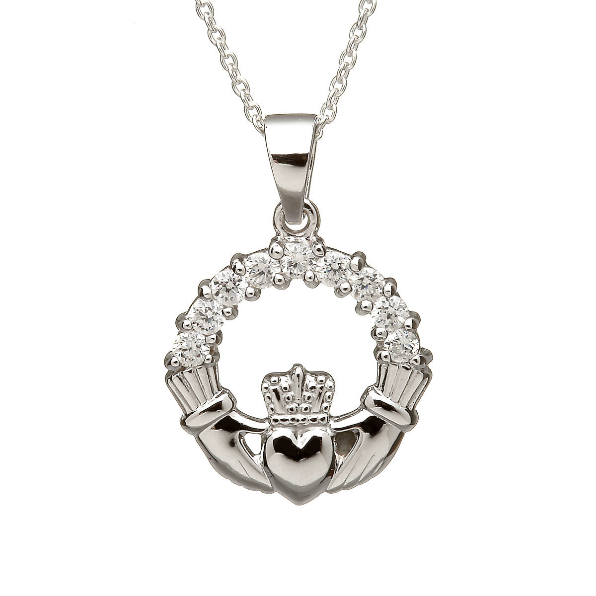 Silver Claddagh Cz Pendant