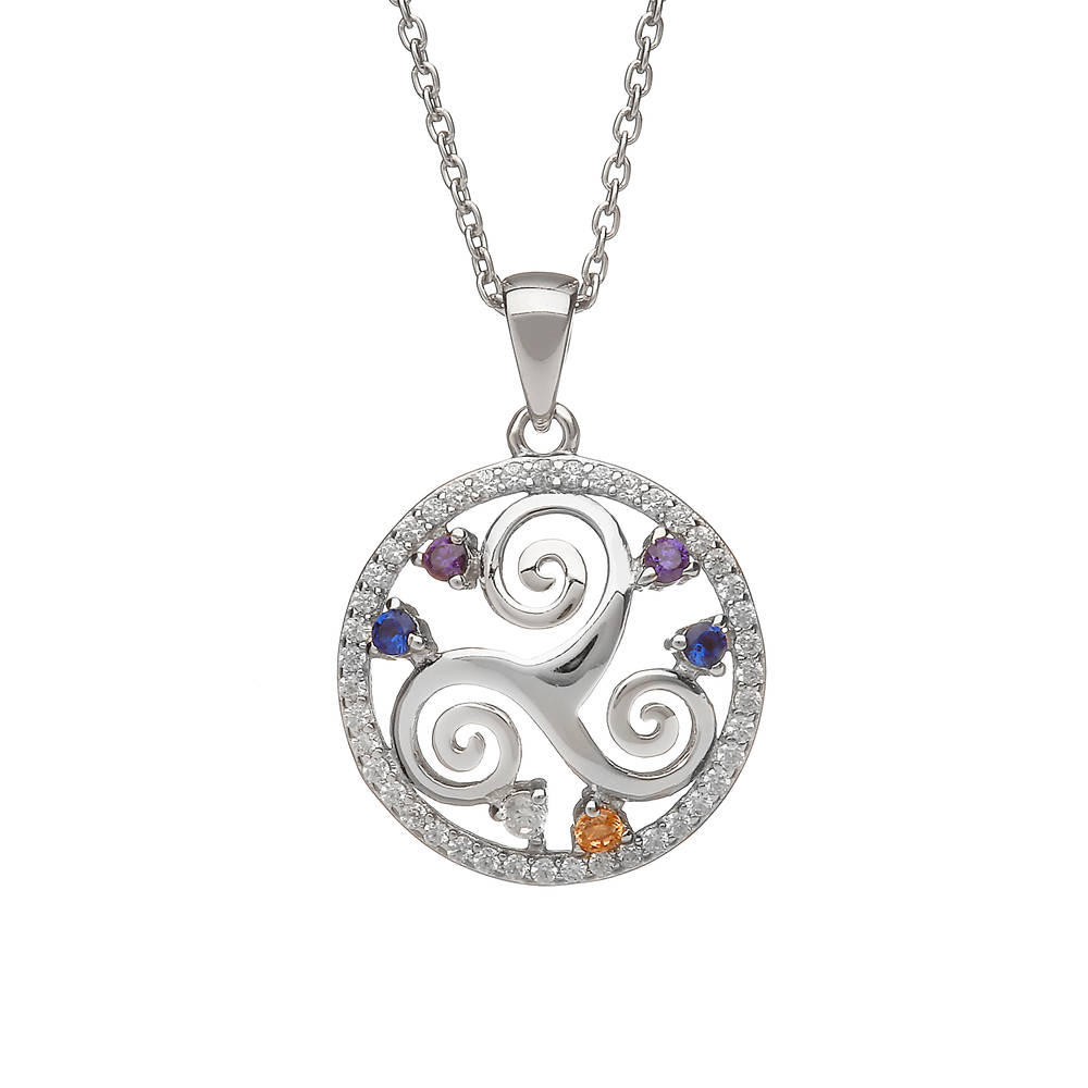 Sterling Silver Circular Newgrange Spiral Design Pendant "Colours Of The Irish Countryside"