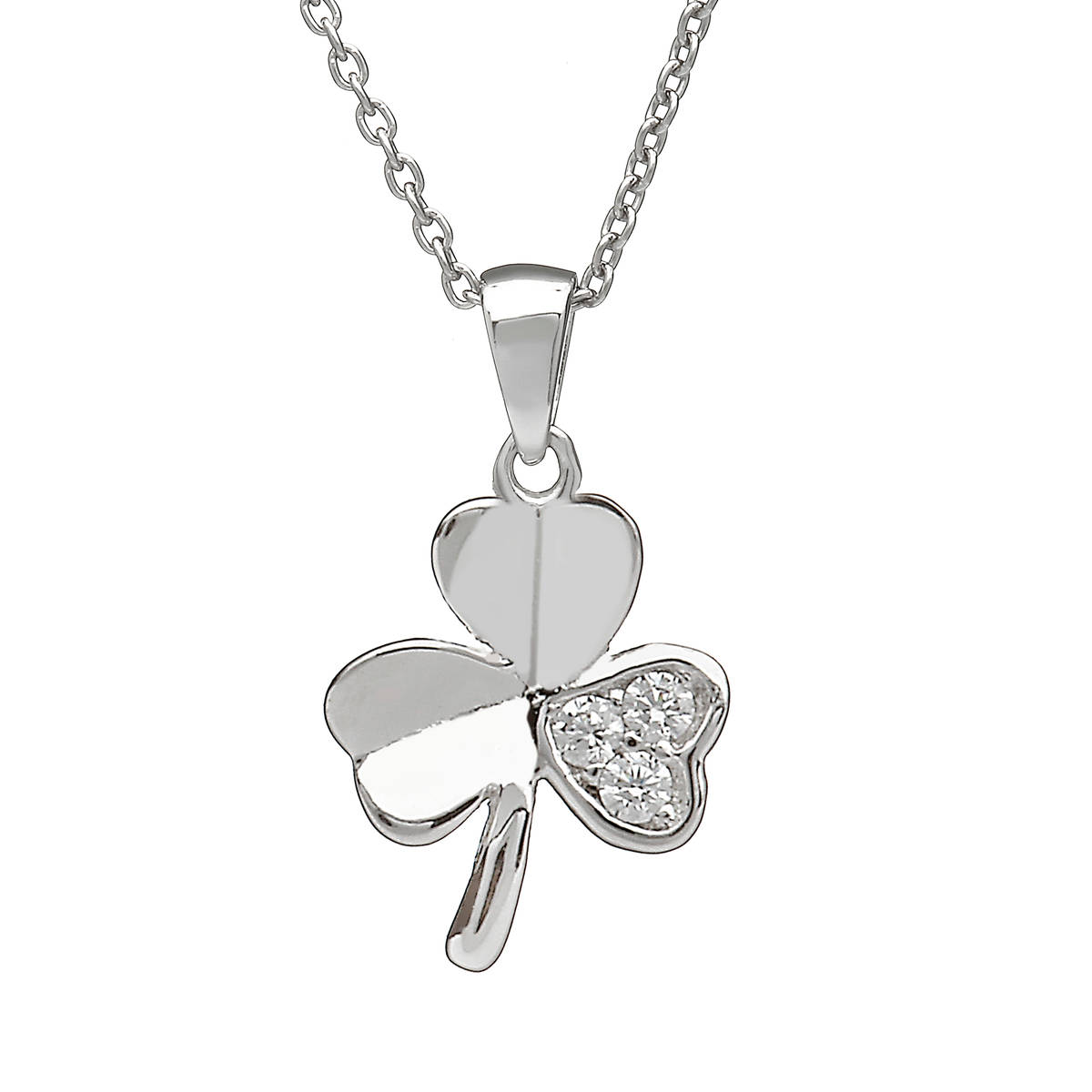 Sterling Silver Shamrock Design Pendant Set With Cubic Zirconias