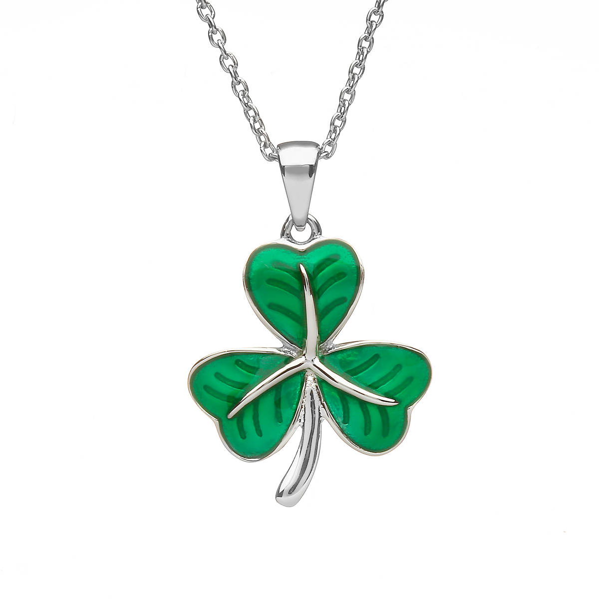 Silver Shamrock Pendant With Green Enamel