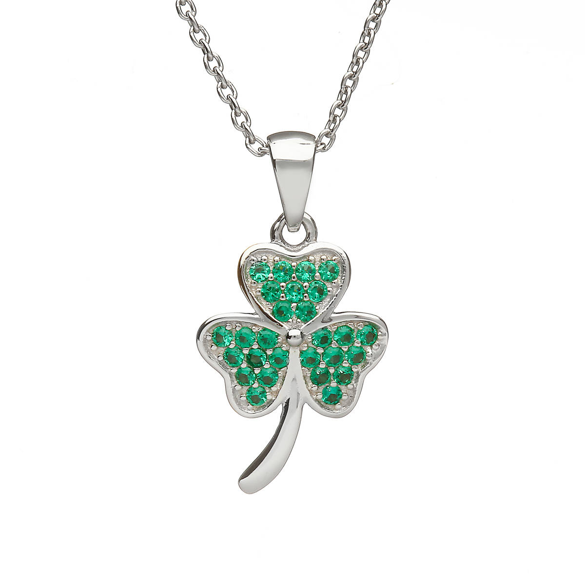 Silver Shamrock Pendant With Green Cz