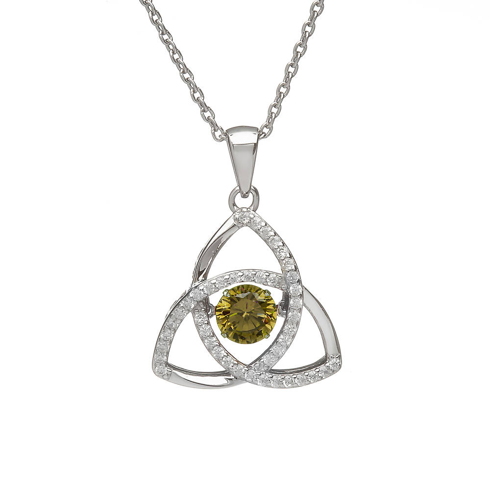 Silver Dancing Trinity Birthstone Pendant Peridot/cz