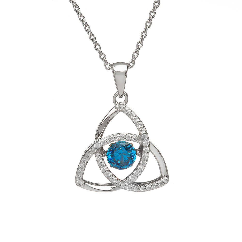 Silver Dancing Trinity Birthstone Pendant Blue Topaz/cz