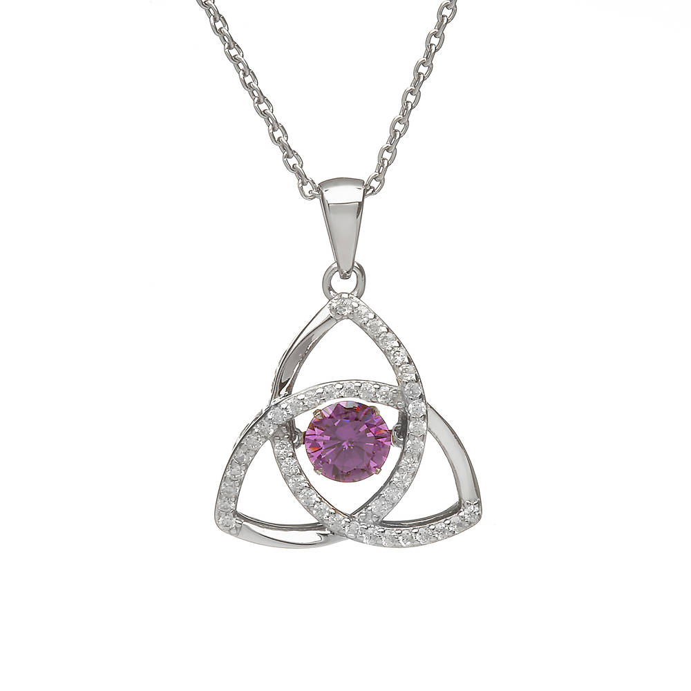 Silver Dancing Trinity Birthstone Pendant Amethyst/cz