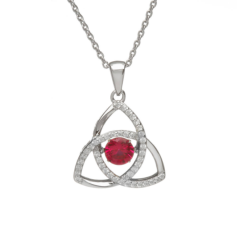 Silver Dancing Trinity Birthstone Pendant Ruby/cz