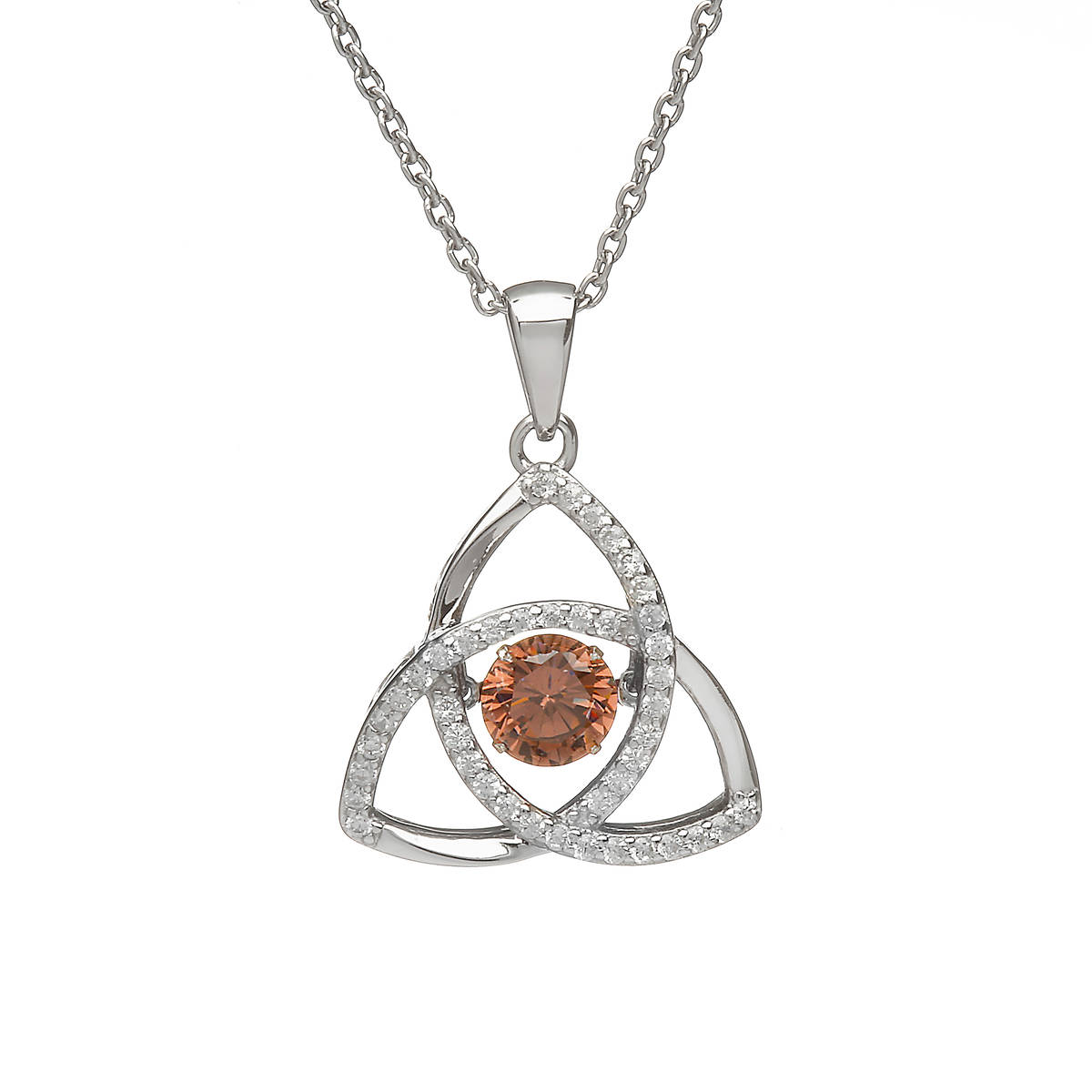 Silver Dancing Trinity Birthstone Pendant Smokey/cz