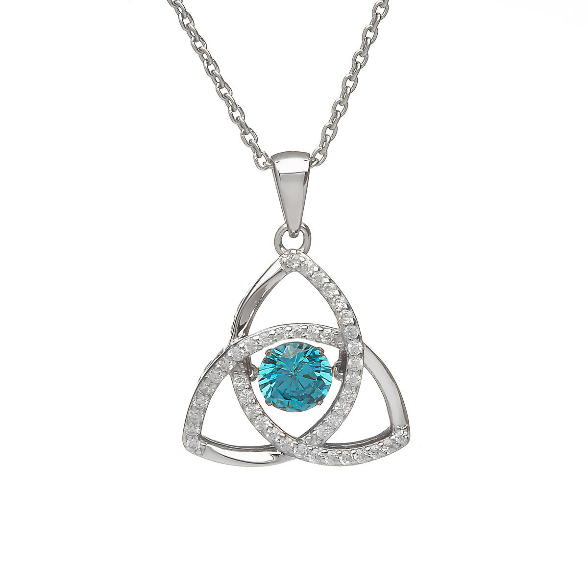 Silver Dancing Trinity Birthstone Pendant Aqua/cz