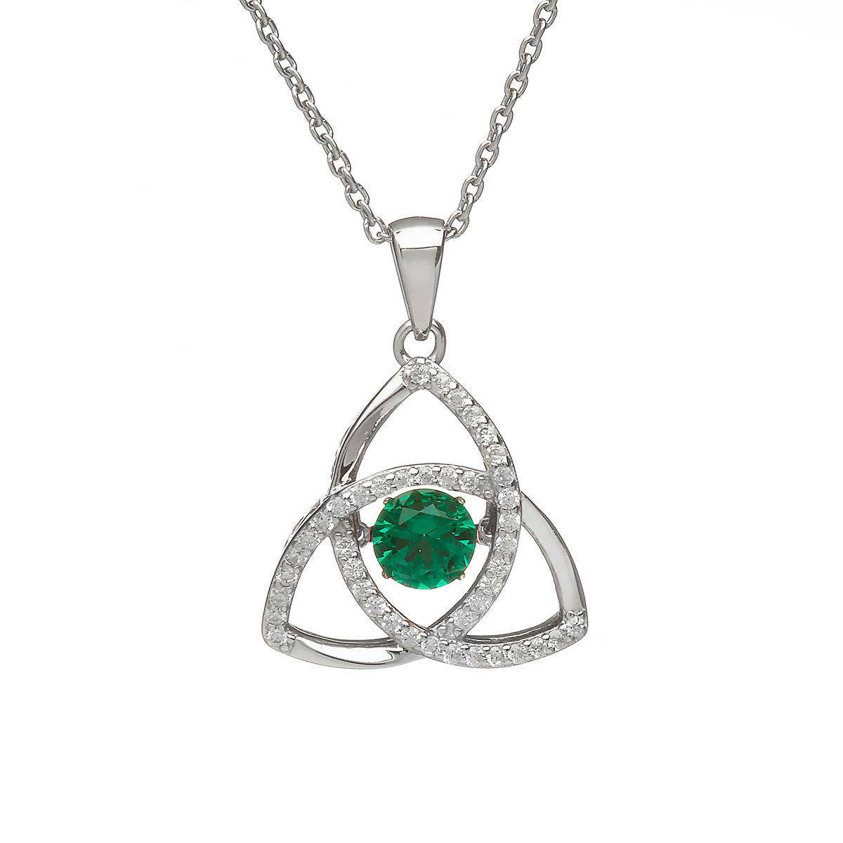 Silver Dancing Trinity Birthstone Pendant Emerald/cz