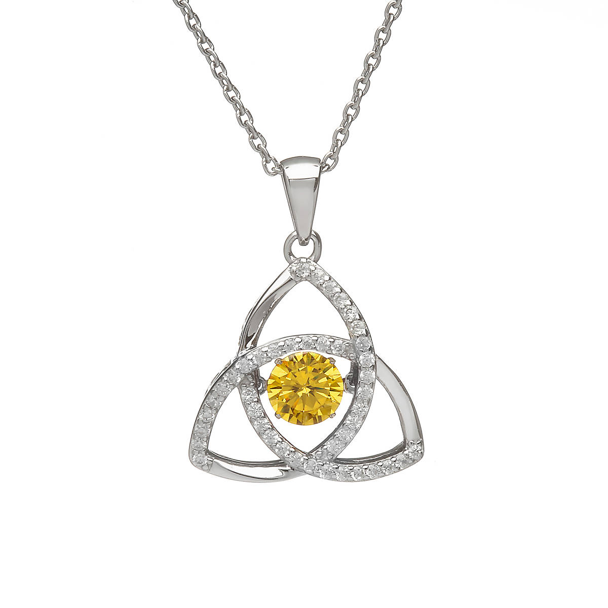 Silver Dancing Trinity Birthstone Pendant Citrine/cz