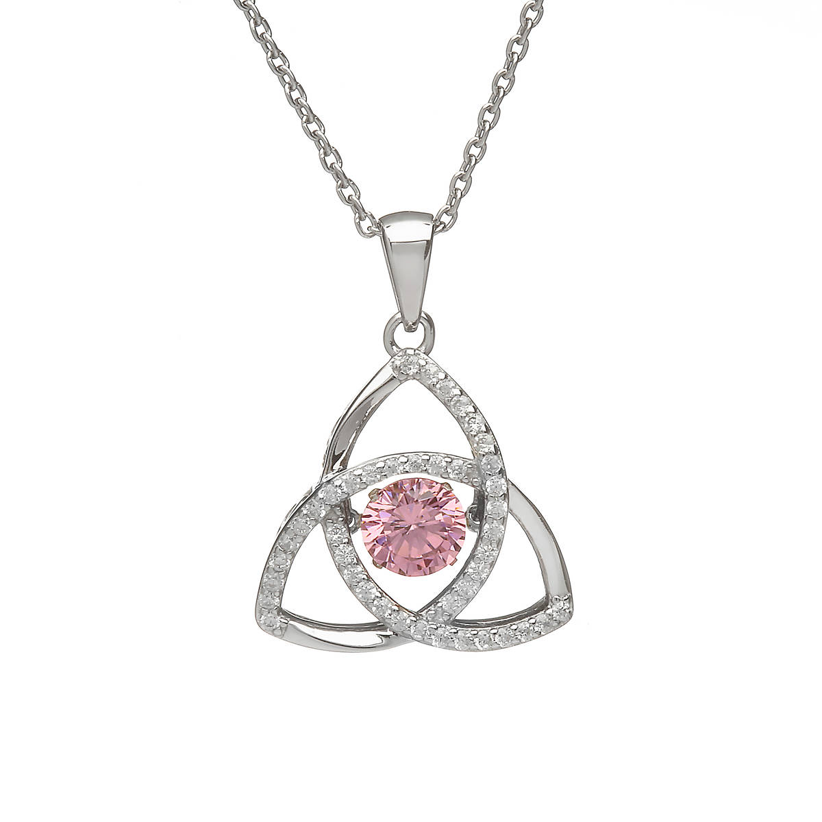 Silver Dancing Trinity Birthstone Pendant Pink/cz