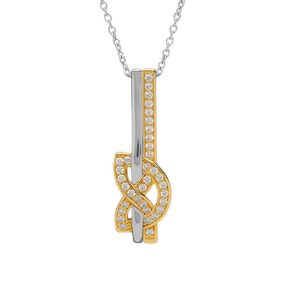 Silver Cz Two Tone Love Knot Drop Pendant