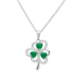 Silver  Agate Cz Shamrock Pendant 