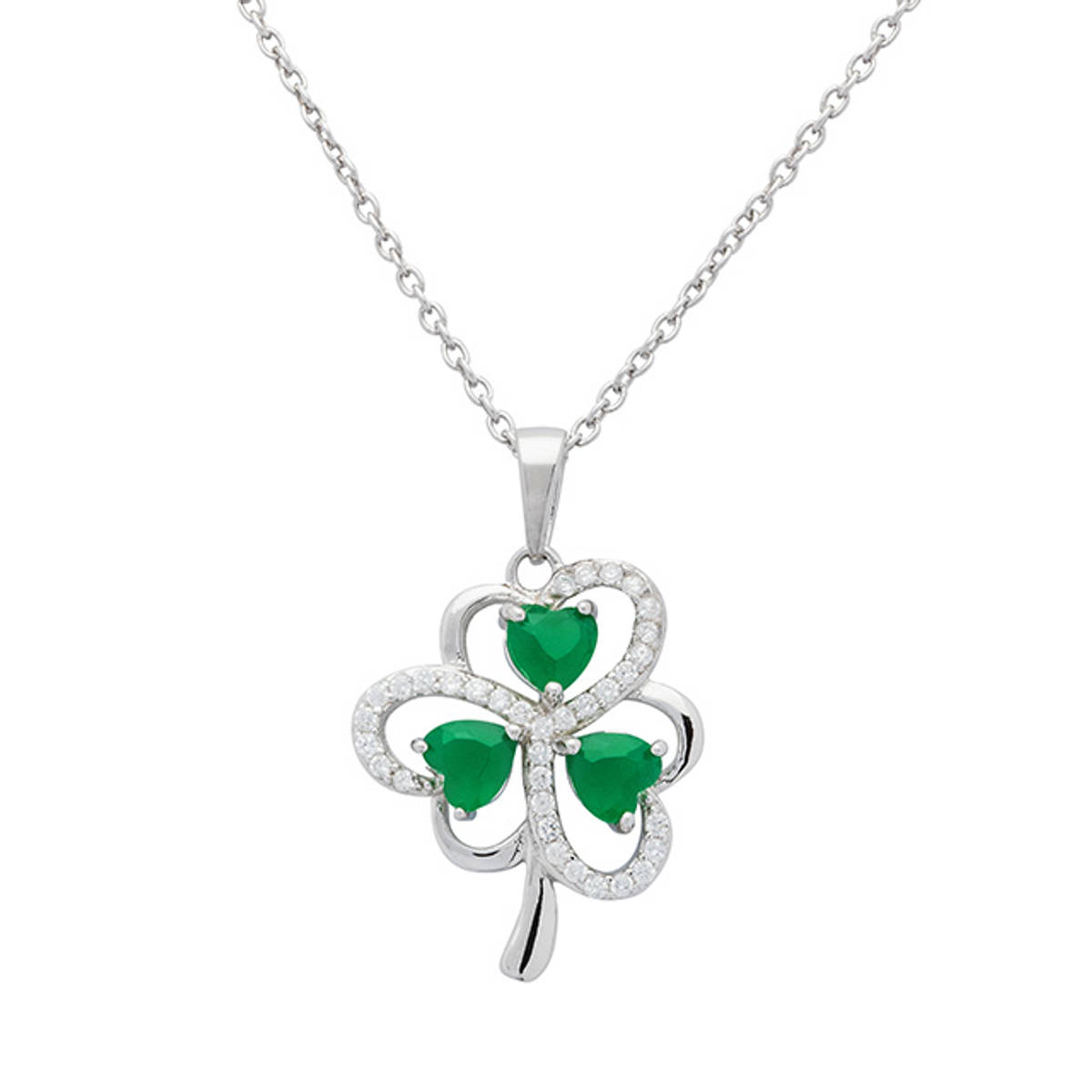 Sterling Silver Green Agate Shamrock Pendant with Cubic Zirconia

Size: 19mm