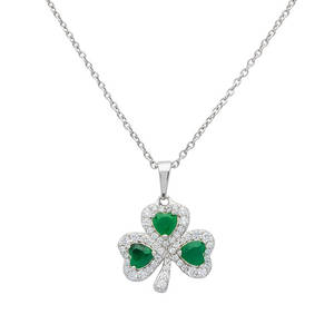 Silver Agate Cz Shamrock Pendant