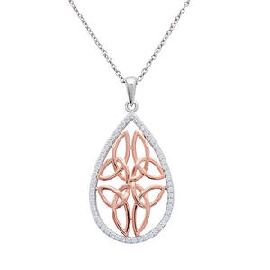 Silver Rose Gold  Cz Celtic Pendant