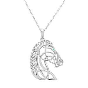 Silver Celtic Horse Head Pendant with Emerald
