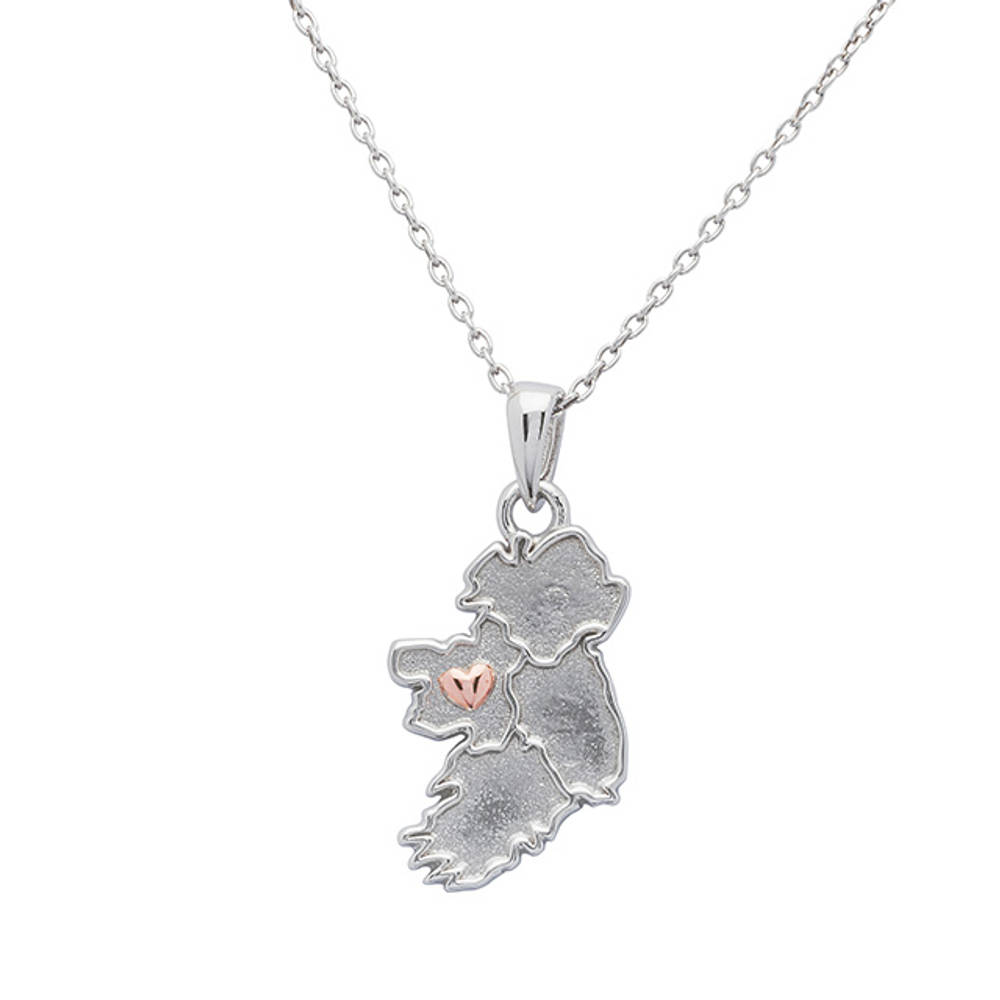 Silver Map Of Ireland R/gold 2 Tone Heart Connaught Pendant