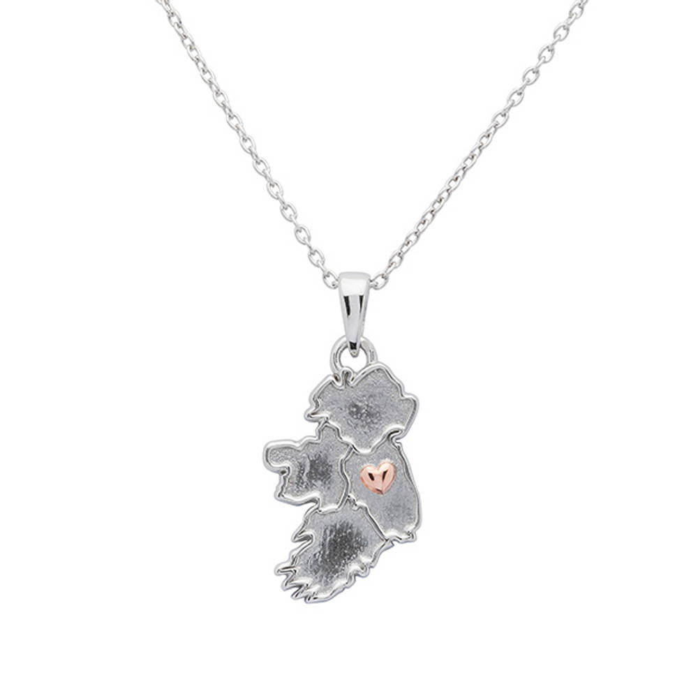 Silver Map Of Ireland R/gold 2 Tone Heart Leinster Pendant 