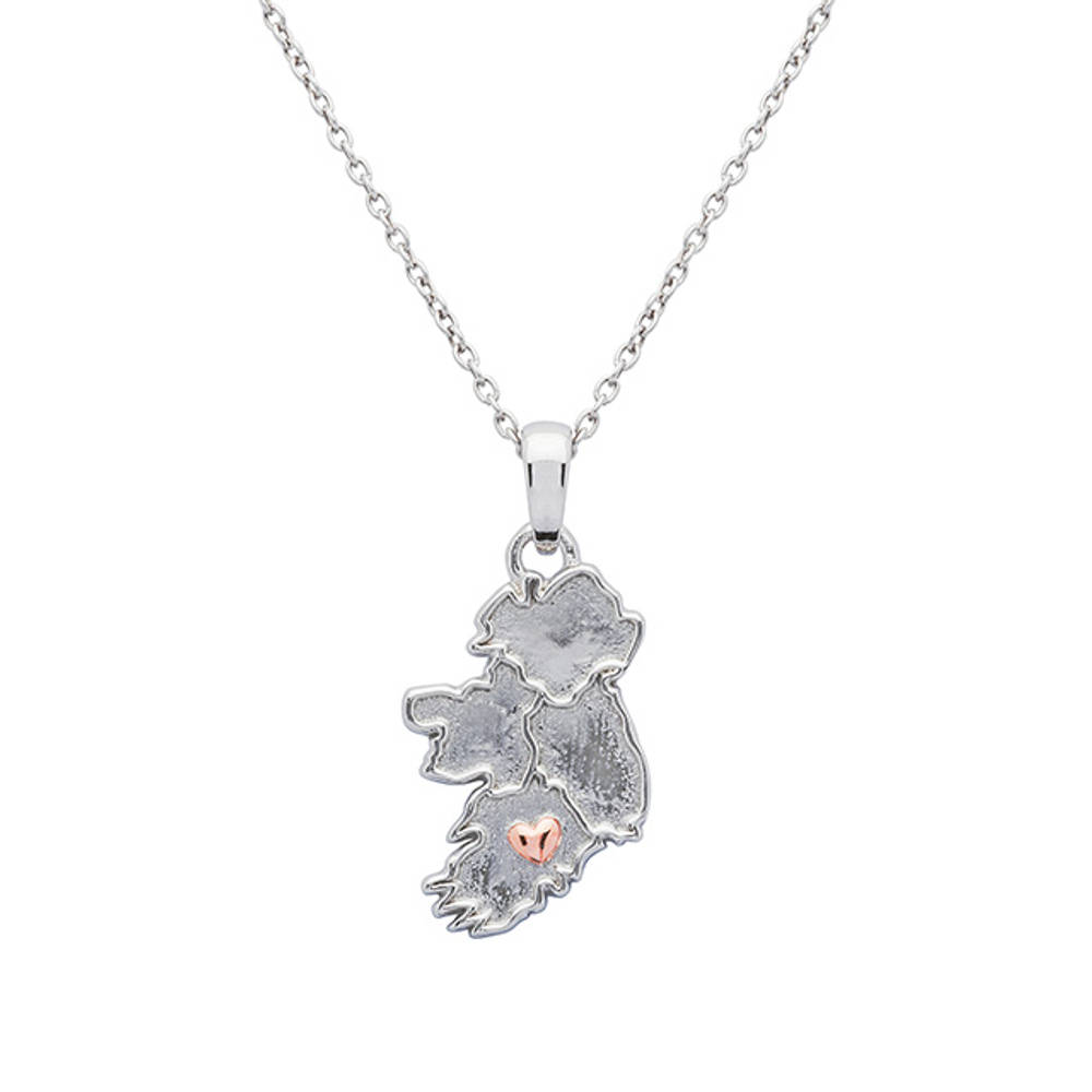 Silver Map Of Ireland R/gold 2 Tone Heart Munster Pendant