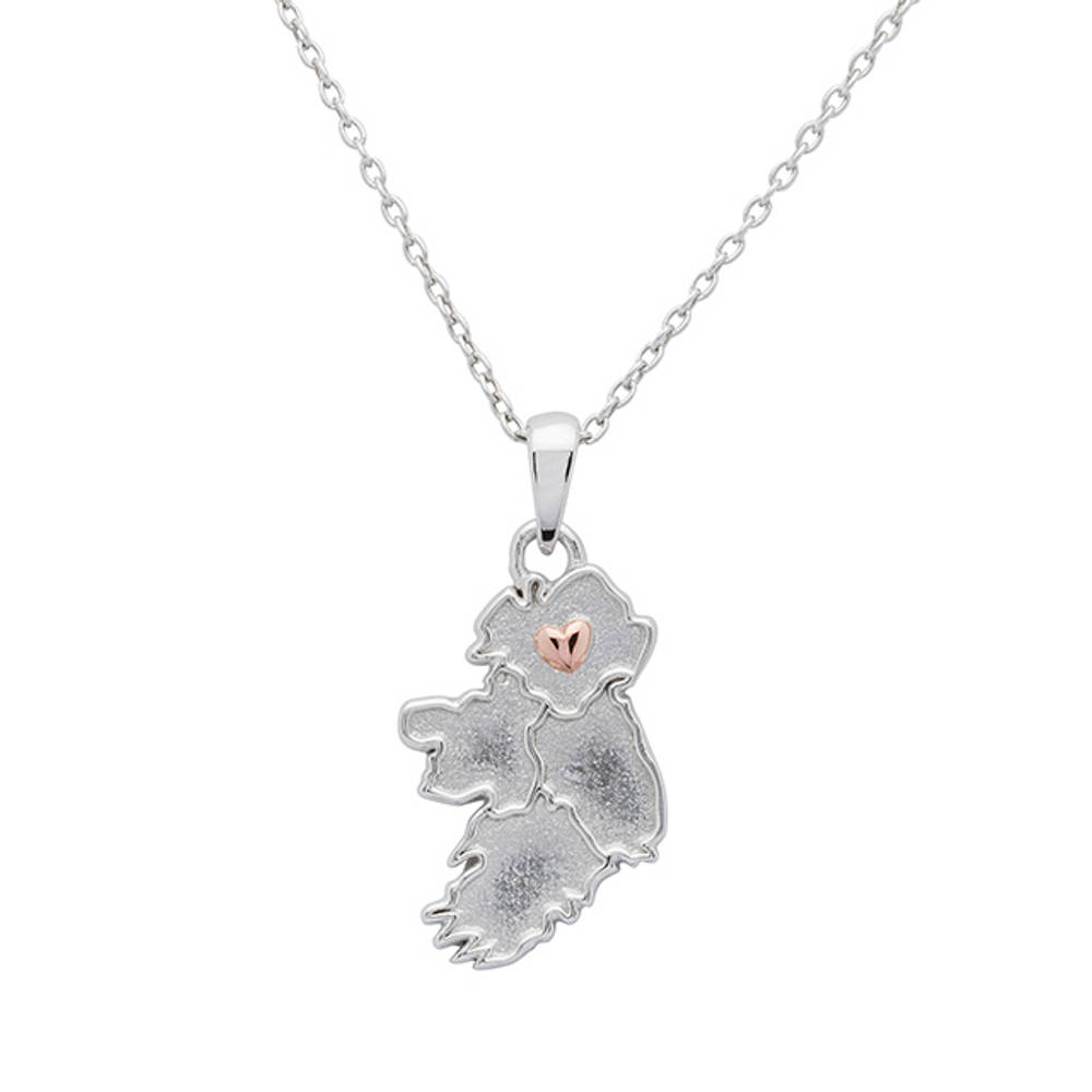 Silver Map Of Ireland R/gold 2 Tone Heart Ulster Pendant