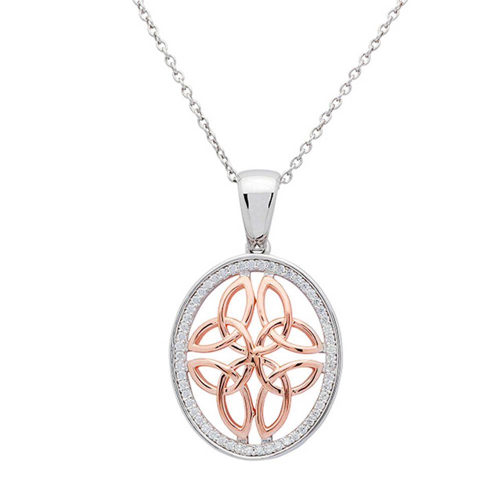 Silver R/gold 2 Tone Round Celtic Knot Pendant In Cz Set Surround 