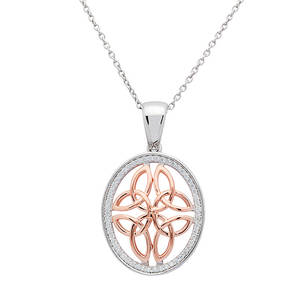 Silver Celtic Knot Pendant with Rose Gold and CZ