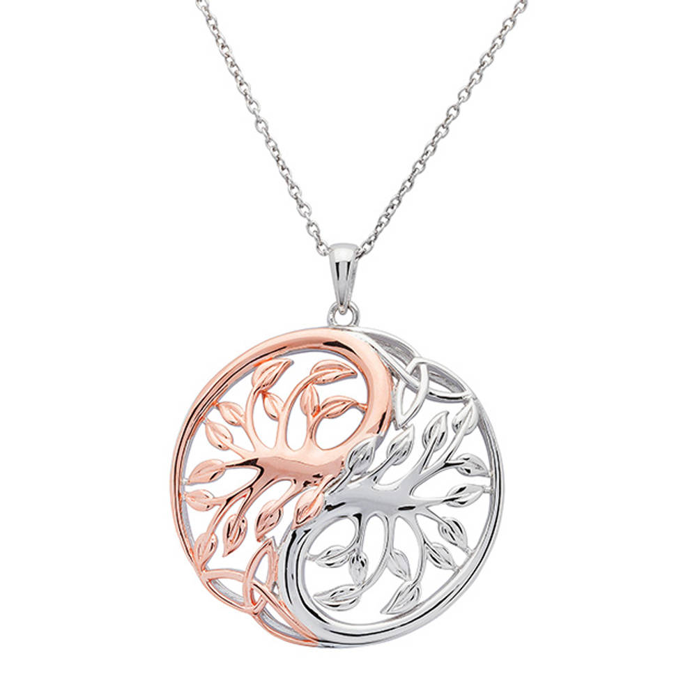 Silver Circular Tree Of Life Pendant R/gold 2 Tone Ying Yang 30mm