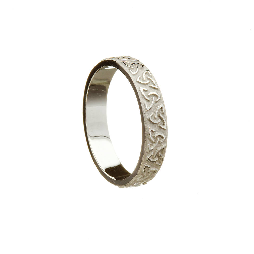 Silver Gents 4.7 Mm Wide White Raised Trinity Knot Wedding Band