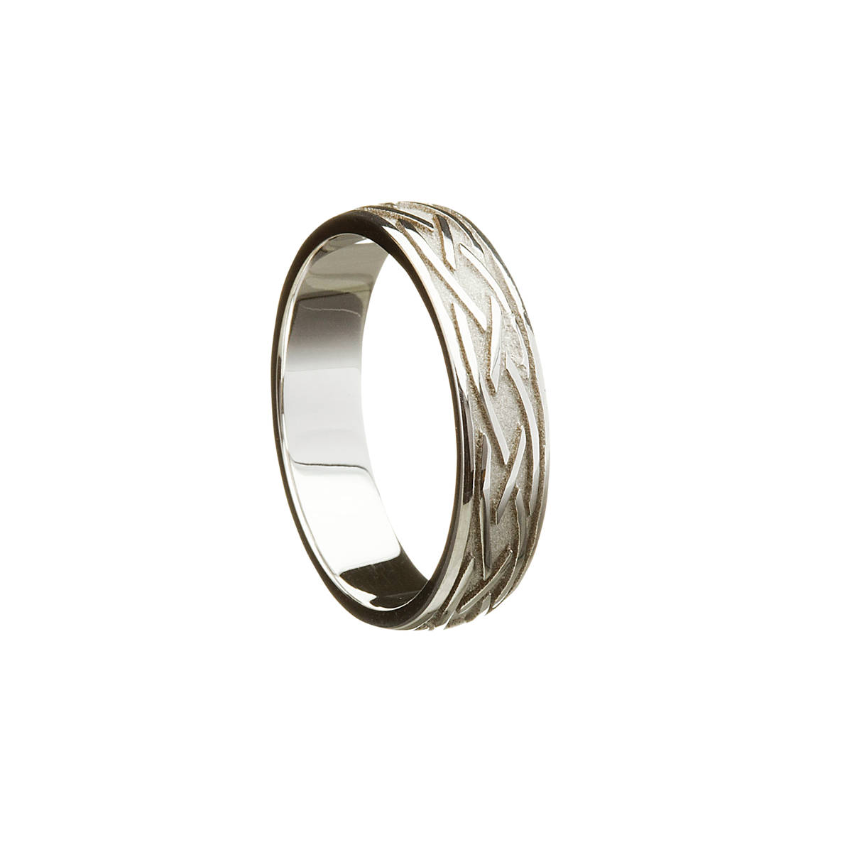 Platinum man's three line entwined open wedding ring 5.6 mm wide approx.