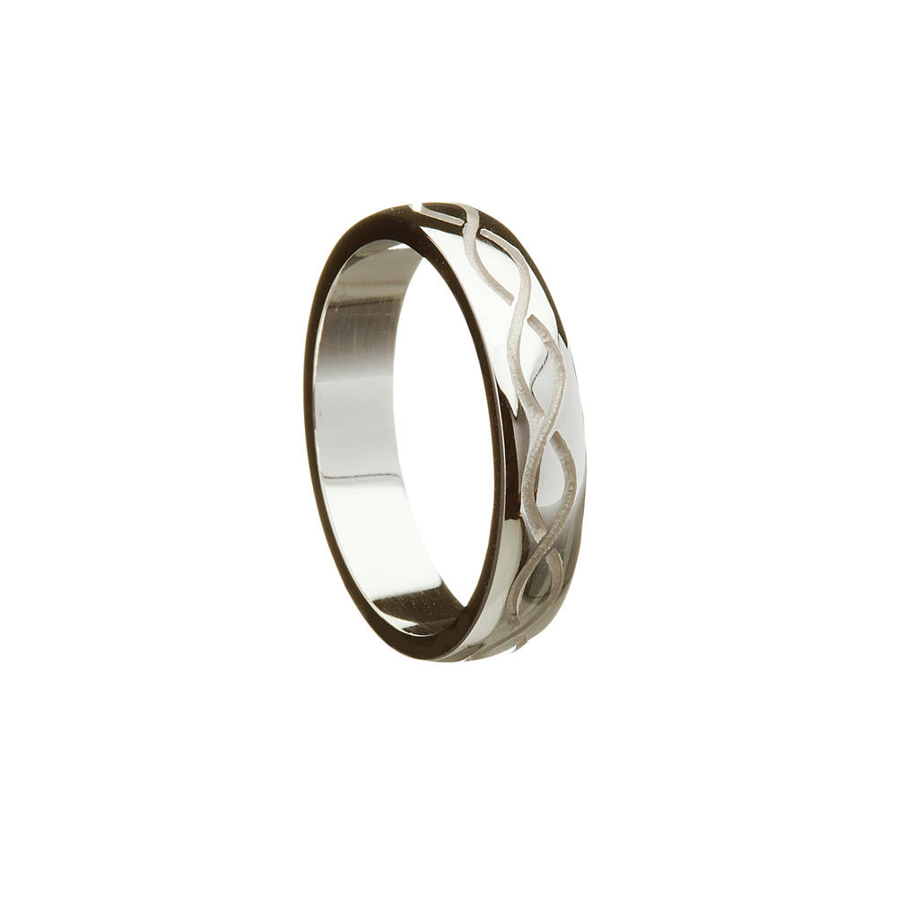 Silver Gents 4.9 Mm Wide Heavy Wedding Band With Recessed 2 Row Twist Design