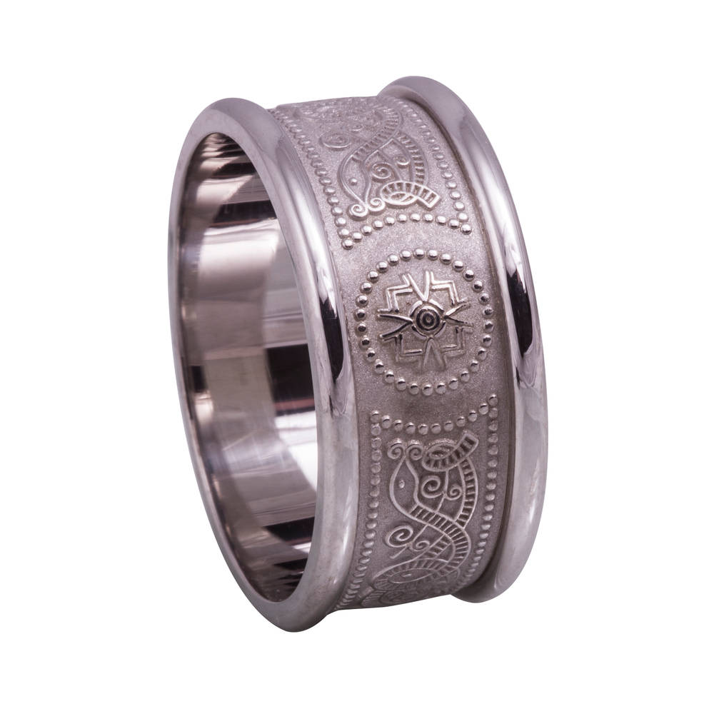 Silver Gents 8.2 Mm Wide Arda Wedding Band With Heavy Round Rims
