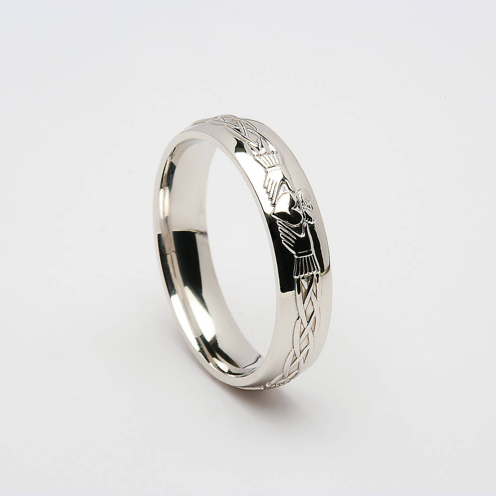 14 carat white gold man's Celtic Claddagh wedding ring.5.5mm