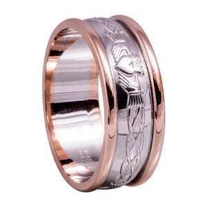 14ct White Gold Gents Claddagh Wedding Band